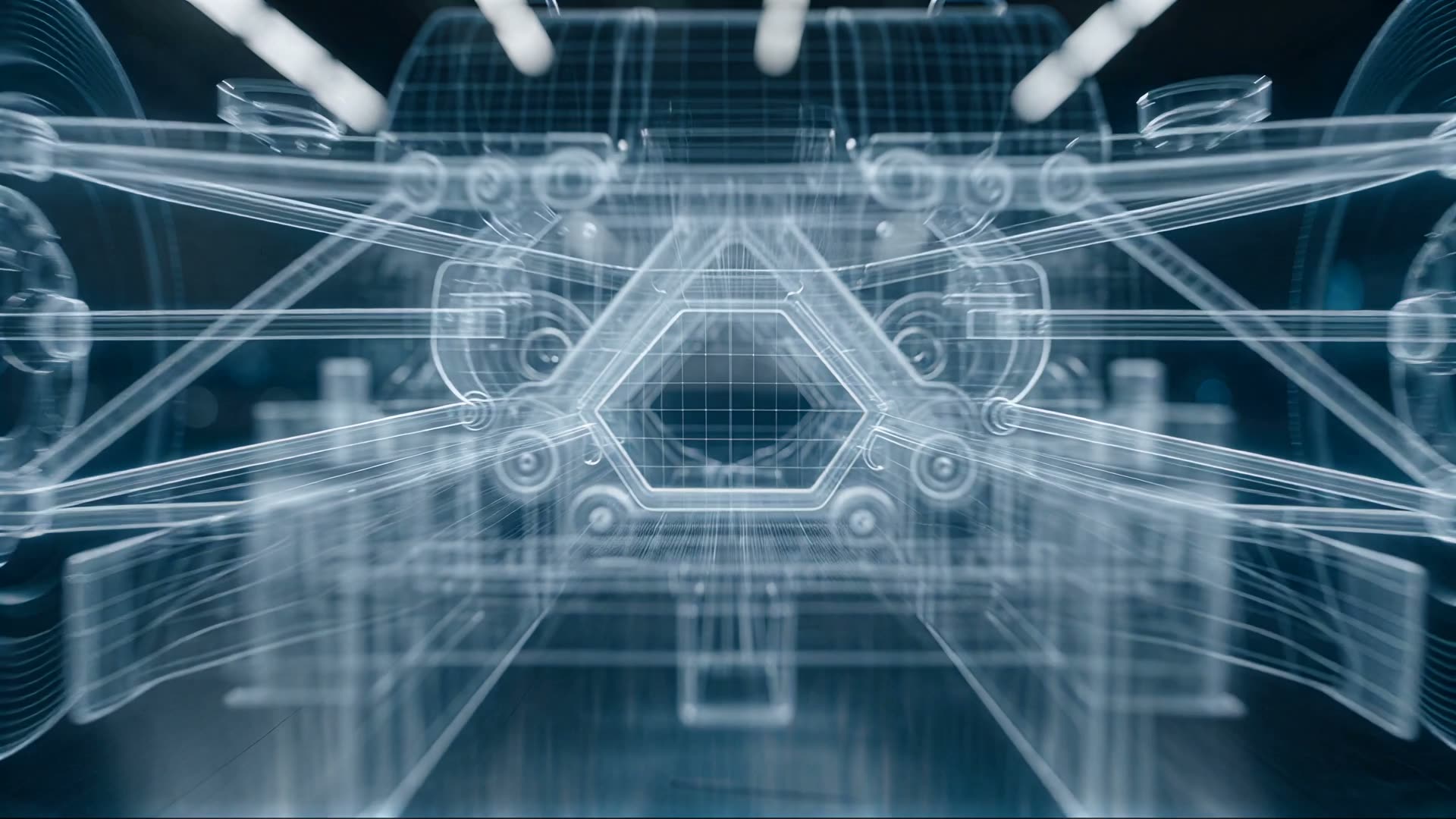 Detail of the wireframe model showing wishbones and upright through the structure.